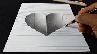 How to Draw a 3D Hole Heart Shape with Lines