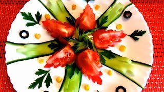 Как красиво нарезать помидоры и огурцы! Украшения из овощей!