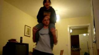 Paul puts Lilia on his shoulders
