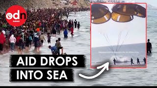 THOUSANDS of Desperate Palestinians Wait on Beach For Aid Drops