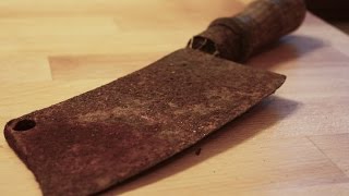 Very rusty cleaver (butcher's knife) restoration - step by step DIY