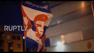 Spain: Supporters of Cuban government rally outside embassy in Madrid
