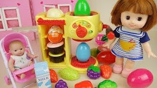 Fruit juice shake surprise eggs and Kinder joy with Baby doll toys play