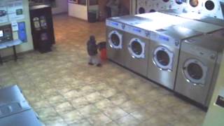 Girl pee on laundry floor in public J K