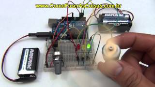 Motor CC no Arduino com controle de velocidade e medidor de potência em leds
