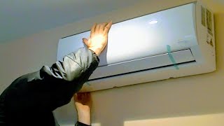 KLIMAANLAGE DETAIL EINBAU,HEIZEN+KÜHLEN IM BÜRO,SPLIT WÄRMEPUMPE MONTIEREN INVERTER INSTALLATION