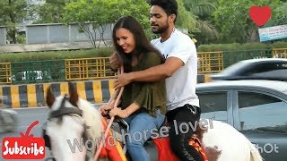 Beautiful sexy couple horse riding on busy road boy help cute girl | indian actress horse riding