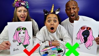 3 MARKER CHALLENGE With Barbie - MUM VS DAD Edition