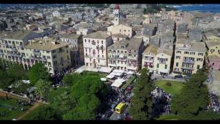 Aerial Video Corfu Easter 2017 Saturday 11:00am Morning Resurrection & throwing of Ceramic Pots