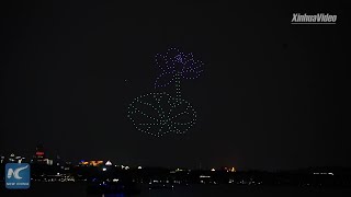 Spectacular drone light show above West Lake in east China's Hangzhou