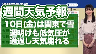 週間天気予報 10日(金)は関東で雪 週明けも低気圧が通過し天気崩れる