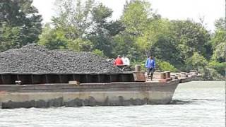Towboat KALOCSA on sandbank , ride MERCUR 301 Danube 562 km part 2. 100901