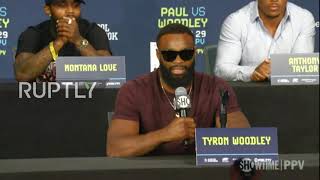 USA: Jake Paul and Tyron Woodley exchange barbs at heated pre-fight press conference