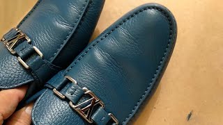 Покраска кисточкой кожаных туфлей Louis Vuitton, шпаклевка кожи