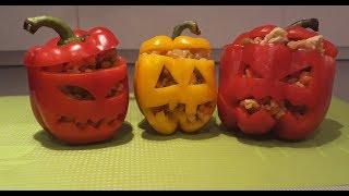 Рис в голове Джека. Простой рецепт на Хэллоуин. Голова Джека из болгарского перца с рисом и курицей