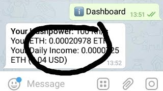 Dapatkab ETH hanya dengan Aplikasi Telegram - Bot Telegram ETH Minning