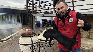 Meat in tandoor. Nutria barbecue.