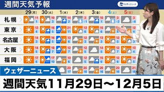 週間天気 11月29日(月)〜12月5日(日)