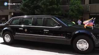 President Donald Trump arrives in downtown Dallas