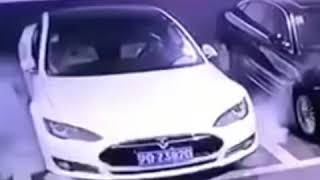 Tesla car blows up in flames in China