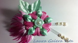 Flor con pluma en cintas tutorial - Flower with pen on ribbons tutorial -Flor com caneta