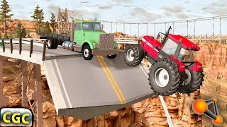 Collapsing Bridge Crashes (destructible bridge) BeamNG Drive