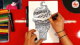Как нарисовать МОРОЖЕНОЕ черным маркером Doodling от РыбаКит