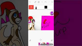 Pink fluffy vore grumpy Christmas cat girl
