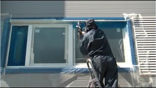 Объектная, мобильная окраска ПВХ окон на адресе заказчика по технологии ЭНАМЕРУ.