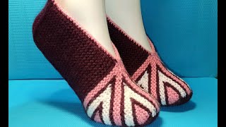 #419 ШИКАРНЫЕ ТАПОЧКИ СПИЦАМИ ЧАСТИЧНЫМ ВЯЗАНИЕМ. МАСТЕР КЛАСС.  Knitted slippers. Master  class