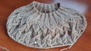 Джемпер. Круглая кокетка из аранов. Часть 6. Кокетка 31- 40 ряды.