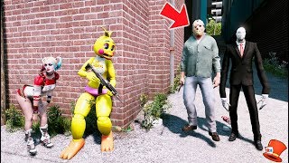 CAN CHICA & HARLEY HIDE FROM JASON & SLENDER MAN? (GTA 5 Mods FNAF RedHatter)
