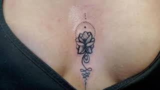 Unalome on female between breasts tattoo by Boris Kuryakin, Nov 04, 2019