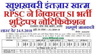 Rajasthan SI Recruitment 2018 | RPSC SI Sub Inspector Notification RPSC SI vacancy 2018