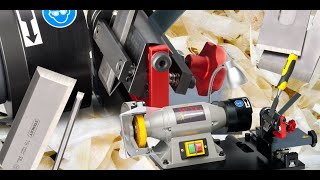 Hand planer knives and chisels sharpening machine. Stemmeisen schärfen mit Trockenschliff.
