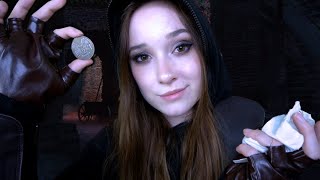 ASMR Pickpocket Shows You Her Loot (mesmerizing coins sounds, leather sounds, night ambiance)