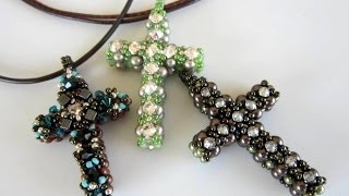 Beaded Cross . Крестик из бисера и жемчуга. Квадратное плетение.