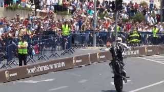 JERUSALEM FORMULA 1; 2013-Chris Pfeiffer on his BMW motorcycle performs incredible feats
