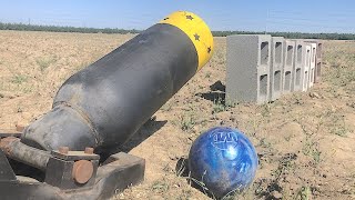 bowling ball cannon vs cinderblocks oppsss lol