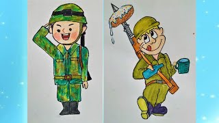 2 веселых рисунка. Открытки, на 23 февраля.