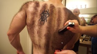 Hairiest man shaves his entire chest and back for bodybuilding!