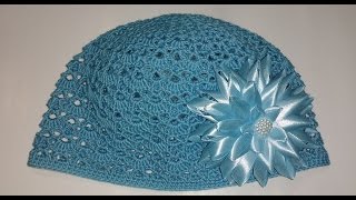 Шапочка крючком-для модниц.Летняя вязаная шапка-мастер класс.Как связать шапку-урок для начинающих
