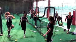 Softball players dancing twist ankle