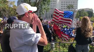 USA: City workers stage protest against COVID jab mandates in LA
