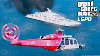 GTA 5 LSPDFR Coastal Callouts - LAFD Air Ops AW139 Helicopter Responds To A Fire On A Boat