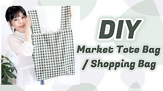 Sewing for Beginners DIY Linen Market Tote / Gingham Shopping Bag Tutorial // 手作り+ファッションㅣmadebyaya