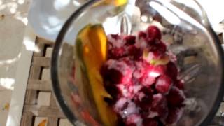 Коктейль из пророщенной сои, клубничкой, гранатовым льдом, яблоко, манго, смородина, малина, семечки