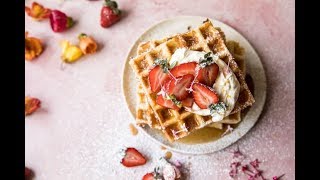 Overnight Waffles with Whipped Meyer Lemon Cream and Strawberries