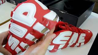 Видео обзор на THE SUPREME X NIKE AIR MORE UPTEMPO RED WHITE от Saint P Hustle