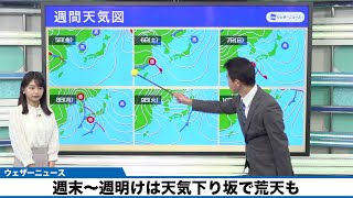 週末〜週明けは天気下り坂で荒天も